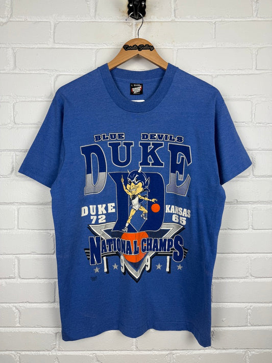 Vintage 1991 Duke Blue Devils National Champs NCAA Basketball March Madness T Shirt Size L 90s