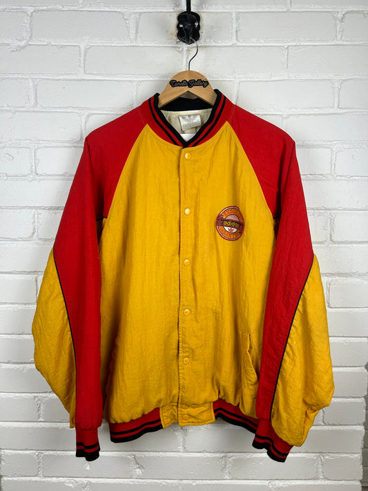 Vintage 80s Adidas Endurance Gurantee Tre Foil Two Tone Insulated Bomber Jacket Size XL