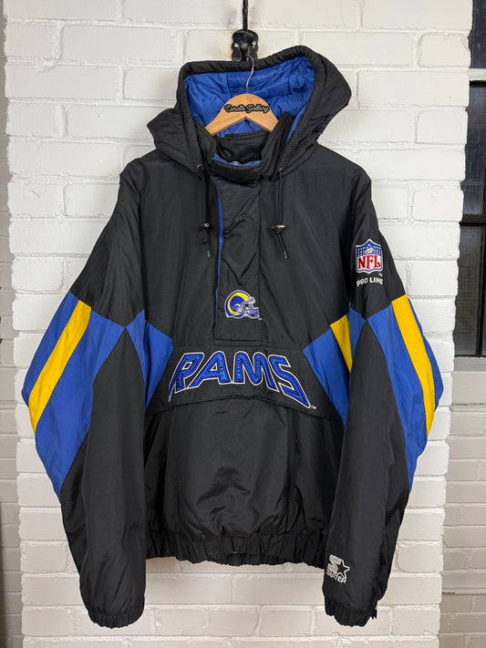 Vintage 90s St Louis Rams NFL Pro Line 1/2 Zip Starter Insulated Jacket Size XXL Black