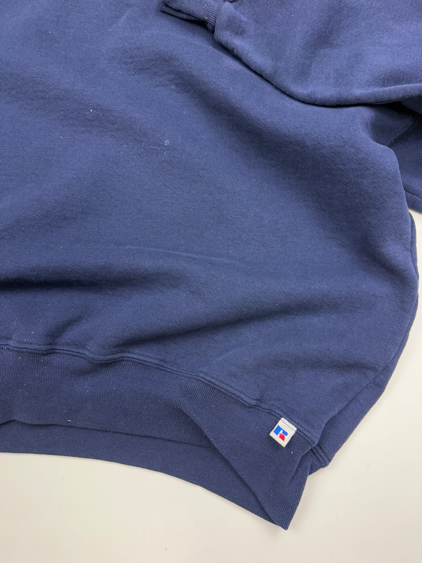 Vintage Russell Athletic Cropped Boxy Fit Blank 1/2 Zip Sweatshirt Size XL Navy Blue