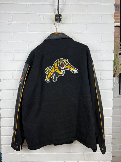 Vintage 90s Hamilton Tiger Cats Embroidered Wool Varsity Bomber Jacket Size XL