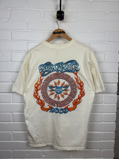 Vintage 2003 Aerosmith Rock And Roll Flames Tour Band T Shirt Size XL