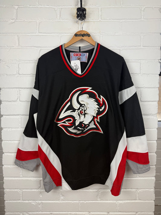 Vintage 90s Buffalo Sabres Goat Head Stitched CCM Hockey Jersey Size M Black