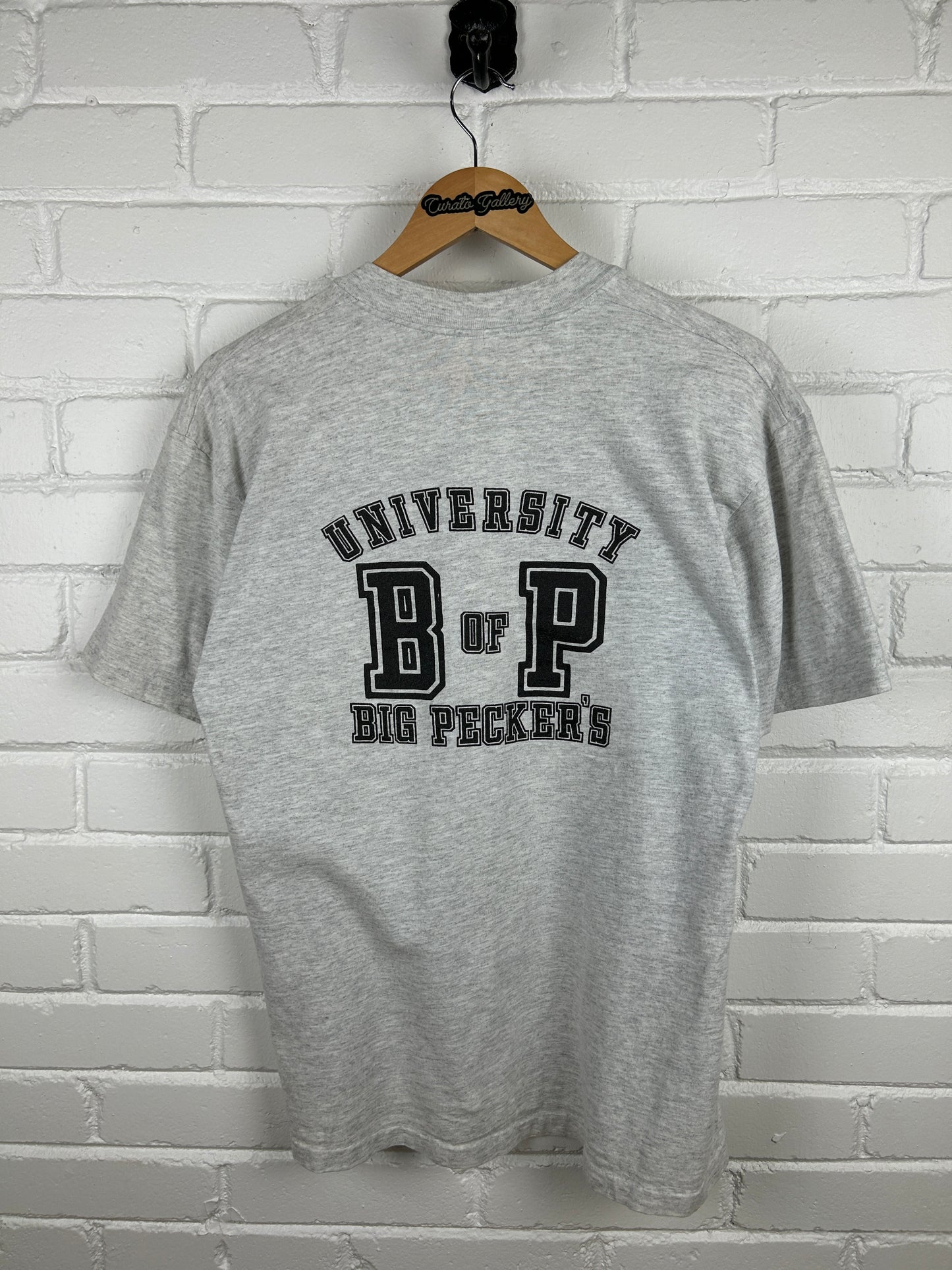 Vintage 1987 Big Peckers University Humungos Crest Parody T Shirt Size L 80s