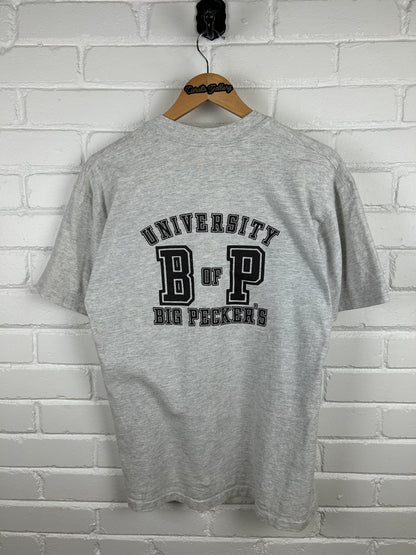Vintage 1987 Big Peckers University Humungos Crest Parody T Shirt Size L 80s
