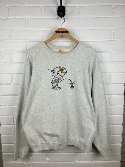 Vintage 90s Minnesota Vikings Calvin Peeing On Packers NFL Sweatshirt Size XL
