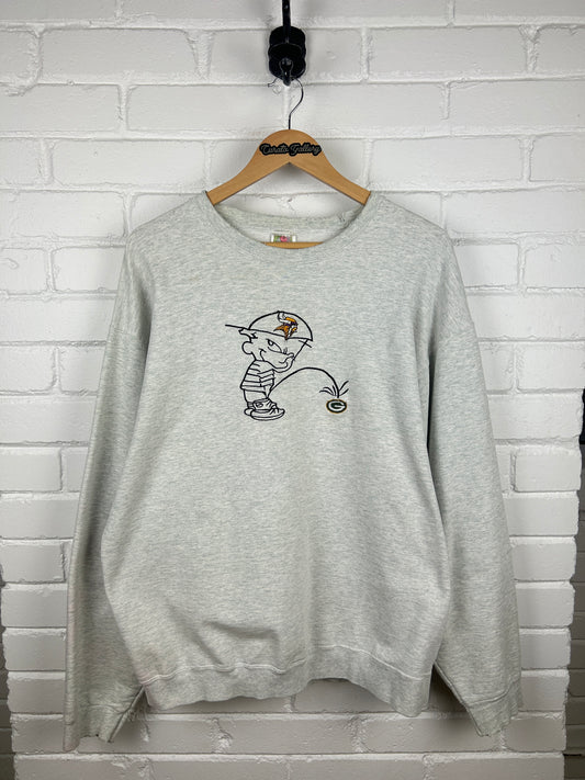 Vintage 90s Minnesota Vikings Calvin Peeing On Packers NFL Sweatshirt Size XL