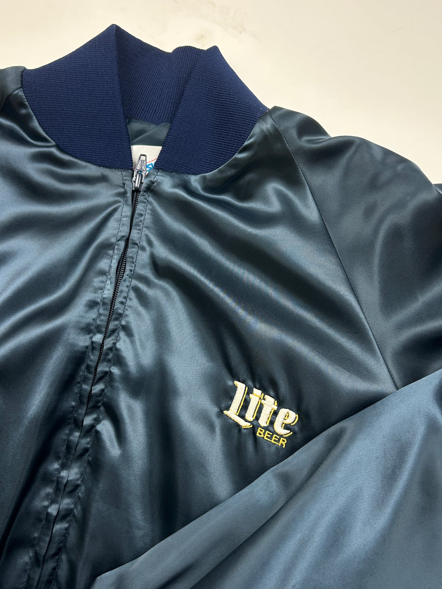 Vintage 80s/90s Miller Lite Beer Embroidered Satin bomber Jacket Size M