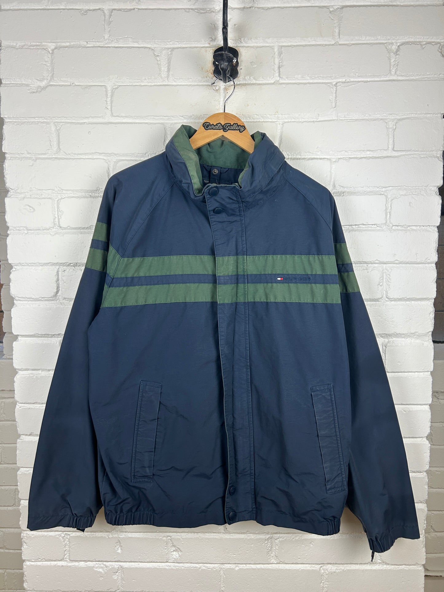 Tommy Hilfiger Embroidered Spell Out Flag Two Tone Light Jacket Size L