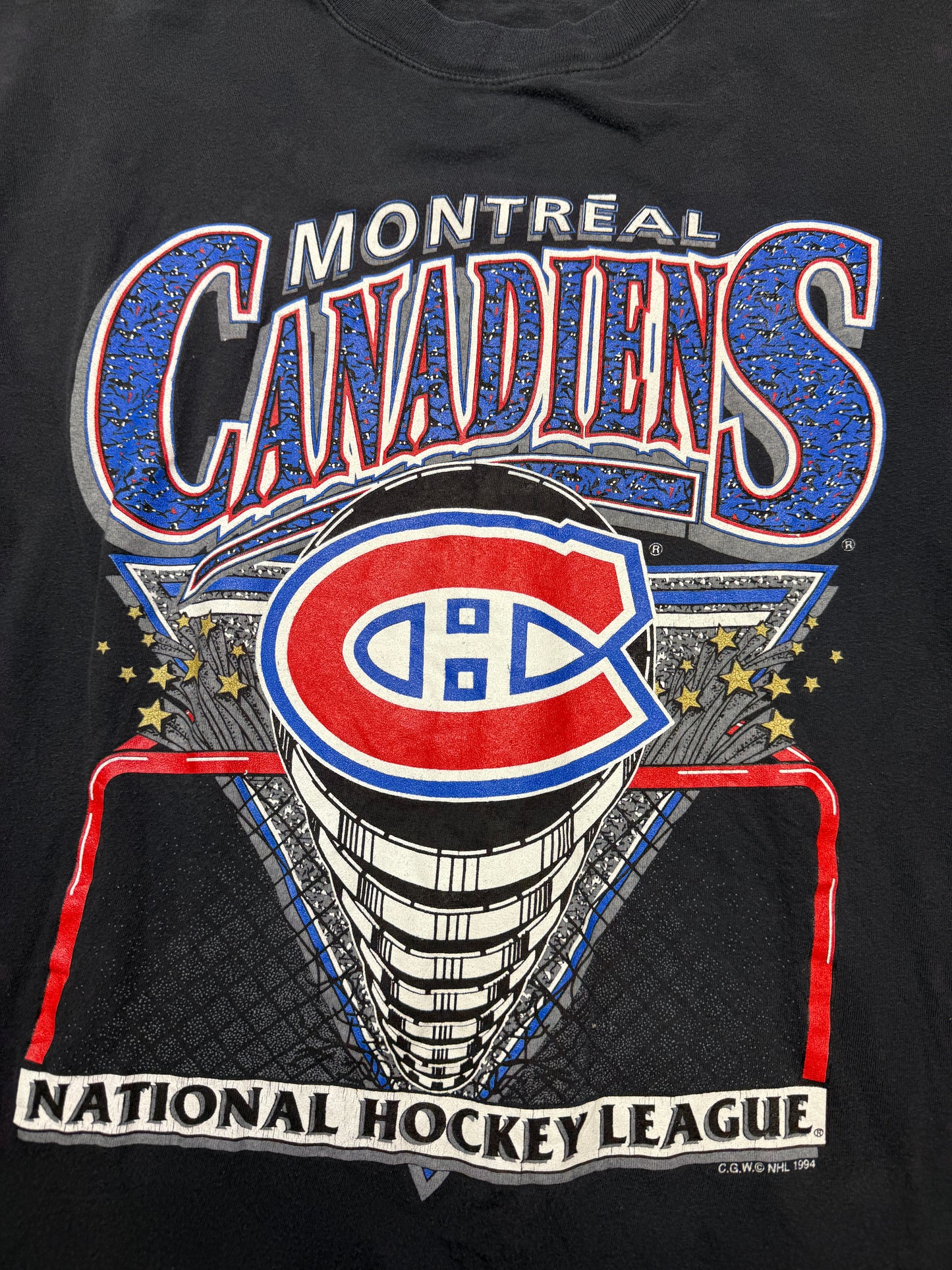 Vintage 1994 Montreal Canadians NHL Hockey Big Graphic T Shirt Size L 90s