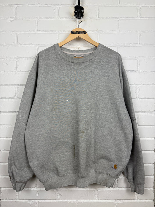 Vintage 90s Carhartt Embroidered Logo Paint Splattered Crewneck Sweatshirt Size L