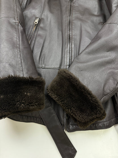 Vintage 90s Dimension Leather Faux Sherling Leather Bomber Jacket Size XL