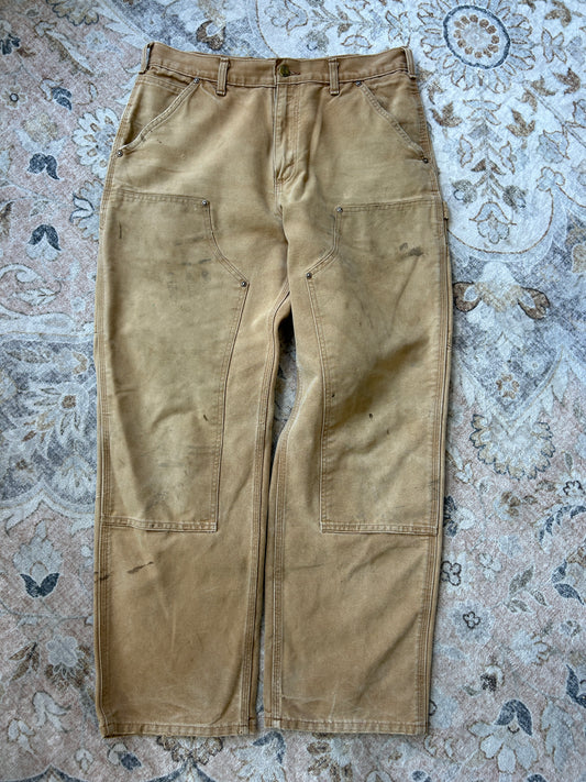 Carhartt Canvas Work-Wear Double Knee Loose Original Fit Pants Size 32W Beige
