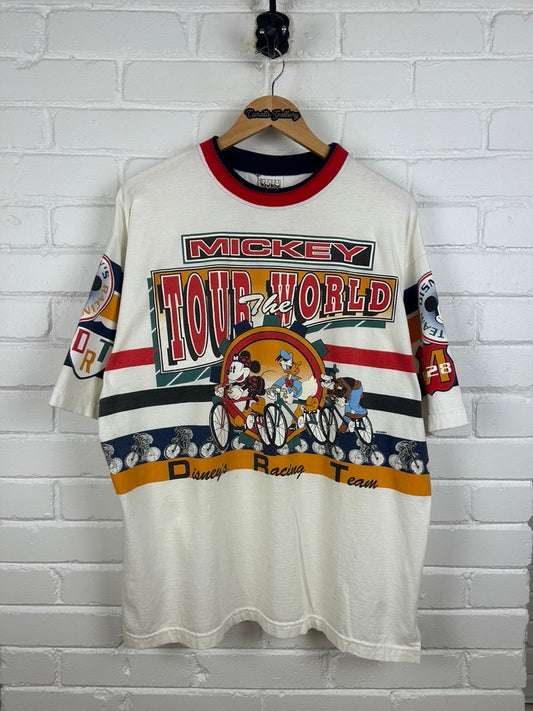 Vintage 90s Mickey Tour The World Disneys Racing Team Big Print T Shirt Size L