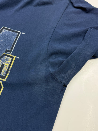 Vintage 90s University Of Michigan Wolverines UOFM Collegiate Graphic T Shirt Size XL Blue