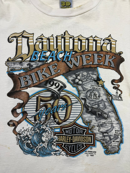 Vintage 1991 Harley Davidson 3D Emblem Dayton Bach Bike Week 50 Years T Shirt Size L 90s