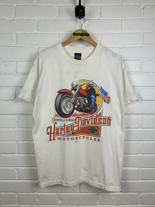 Vintage 2004 Harley Davidson Burning Up The Road Flaming Eagle T Shirt Size L