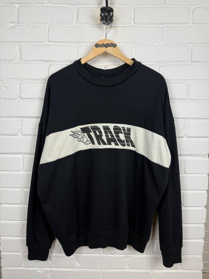 Vintage 80s/90s Track Wing Foot Spell Out Graphic Two Tone Crewneck Sweatshirt Size XL