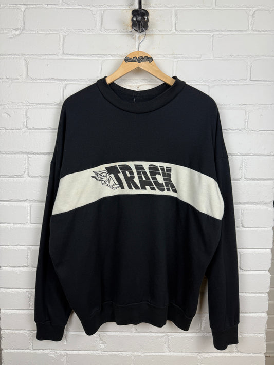 Vintage 80s/90s Track Wing Foot Spell Out Graphic Two Tone Crewneck Sweatshirt Size XL