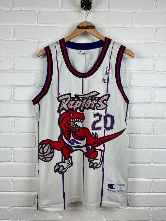 Vintage 90s Damon Stoudamire #20 Toronto Raptors Pinstripe Euro Champion NBA Jersey Size L