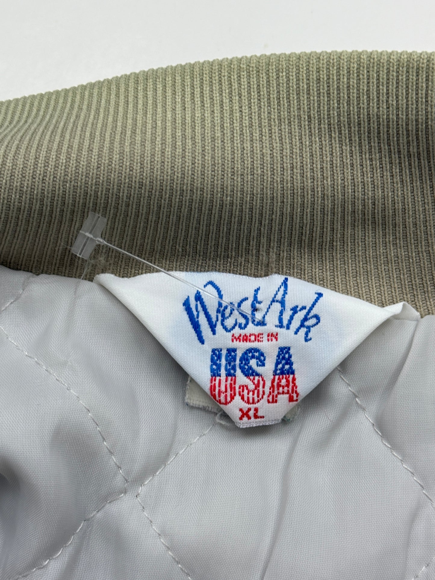 Vintage 80s/90s West Ark Quilted Lined Bomber Jacket Size XL Made In USA Beige