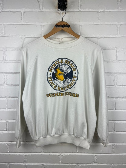 Vintage 1986 Myrtle Beach State University Mullets Crest Pulp Fiction Sweatshirt Size L 80s