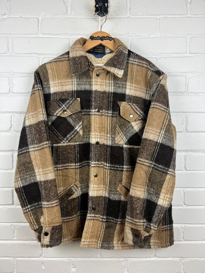 Vintage 80s Nothern Summit Sherpa Lined Plaid Overcoat Jacket Size M