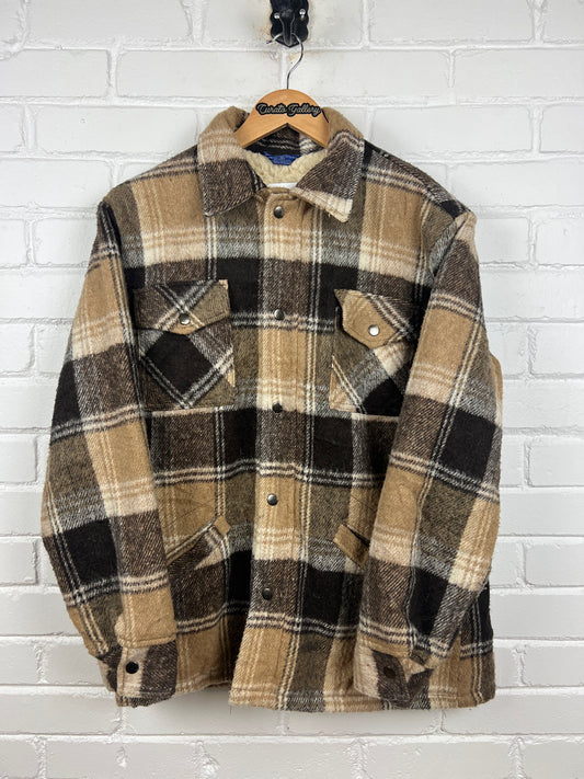 Vintage 80s Nothern Summit Sherpa Lined Plaid Overcoat Jacket Size M