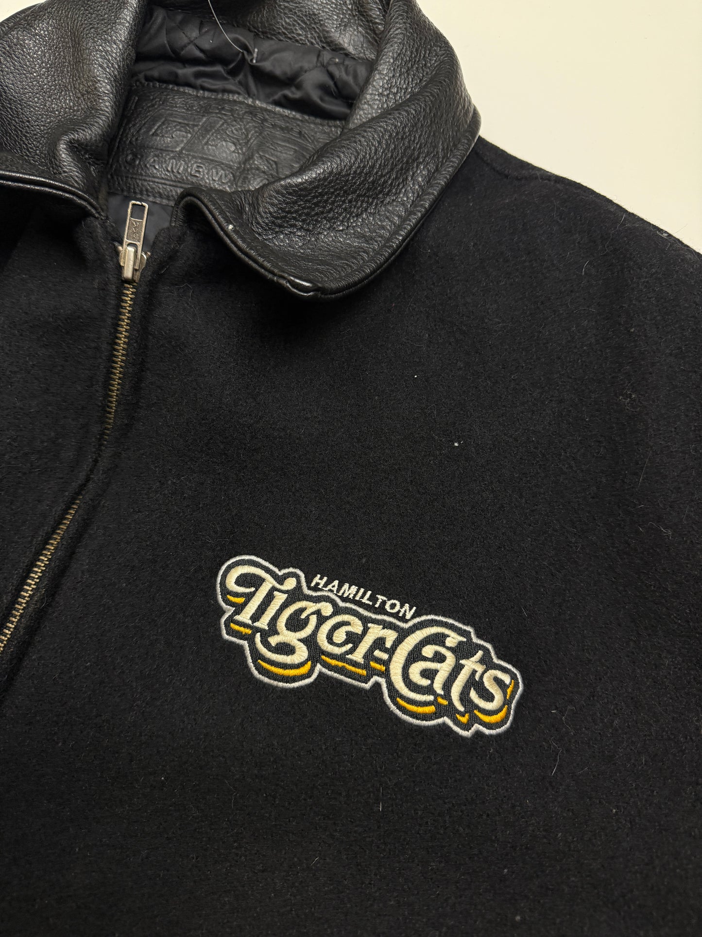 Vintage 90s Hamilton Tiger Cats Embroidered Wool Varsity Bomber Jacket Size XL