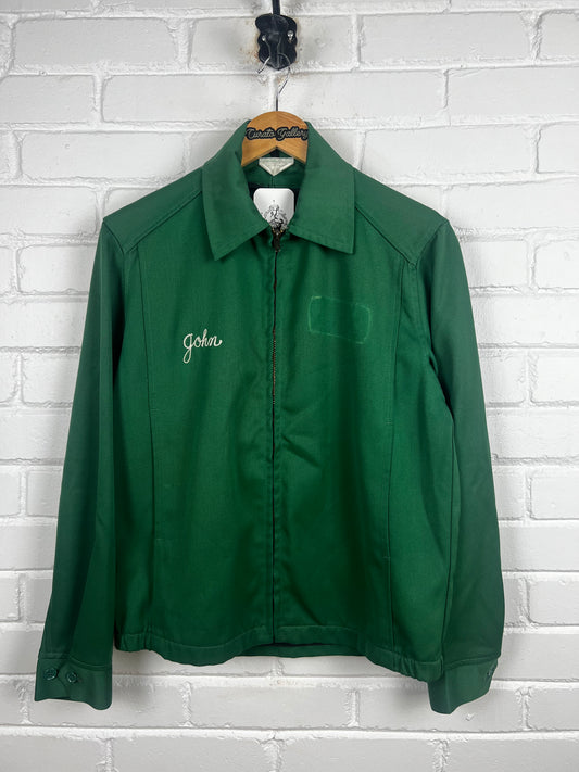 Vintage 70s/80s Bear Fax Chain Stitched Mechanic Style Light Jacket Size M Green