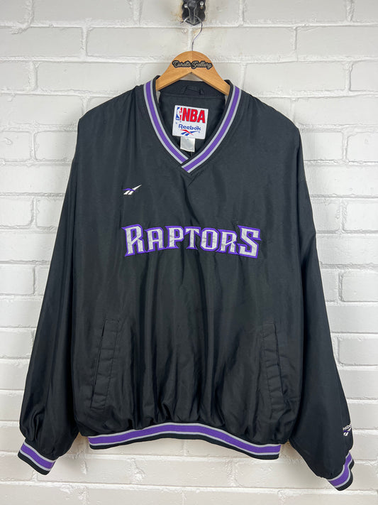 Vintage 90s Toronto Raptors Embroidered Spell Out NBA Reebok Windbreaker Pullover Size XL