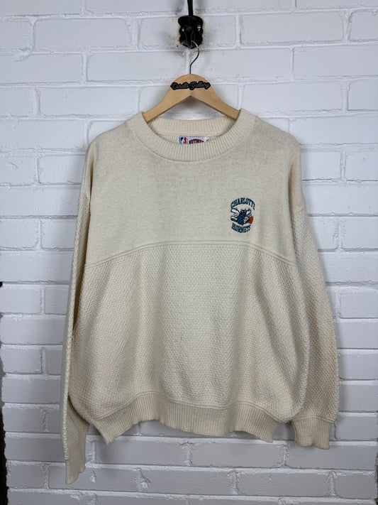 Vintage 80s/90s Charolette Hornets NBA Nutmeg Cable Knit Sweater Size L