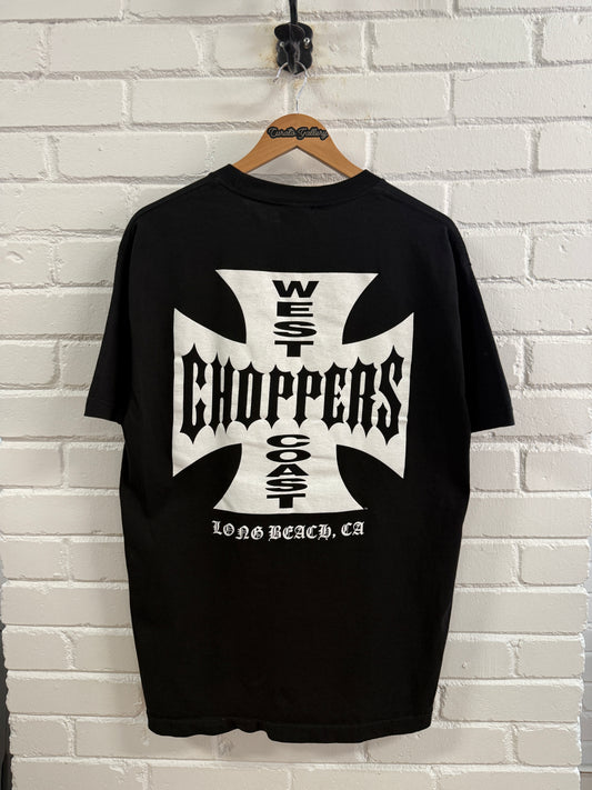 Vintage West Coast Choppers Long Beach CA Motorcycle Black Cross T Shirt Size Large