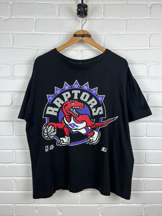Vintage 90s Toronto Raptors Big Logo Grapohic Starter NBA T Shirt Size XL