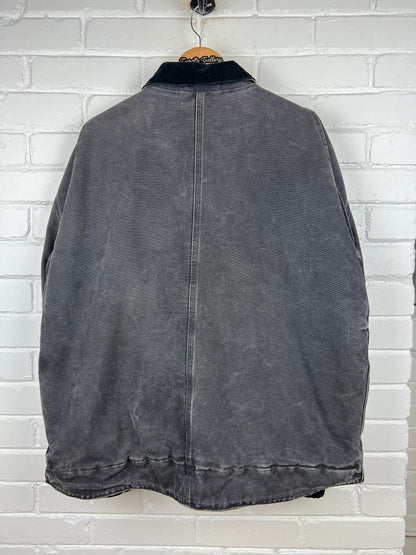 Carhartt Insulated Canvas Work Wear Barn Coat Cord Collar Size XL Black
