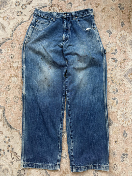 Vintage Y2K Culture XXX Carpenter Style Relaxed Fit Medium Sand Blasted Denim Jeans Pants Size 34W