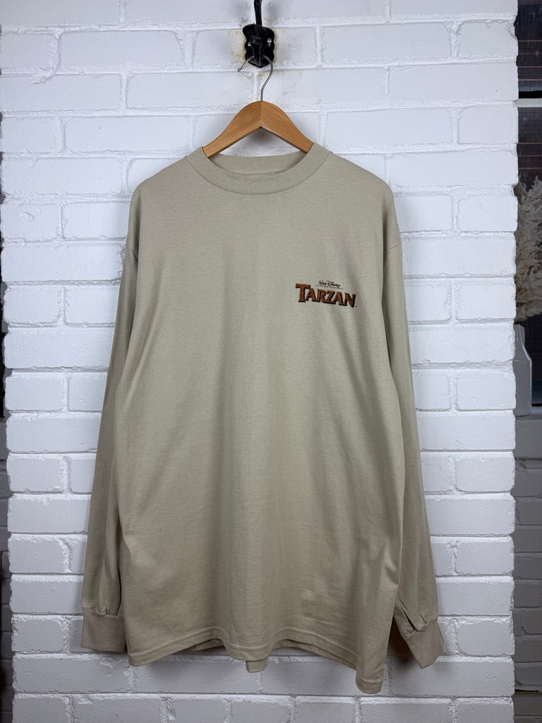 Vintage 1998 Tarzan Movie Promo Hand Drawing Title Hit Long Sleeve T Shirt Size XL