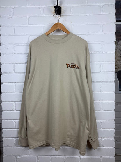 Vintage 1998 Tarzan Movie Promo Hand Drawing Title Hit Long Sleeve T Shirt Size XL