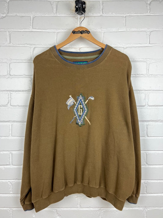 Vintage 90s Great Lakes Golf Embroidered Crest Waffle Knit Crewneck Sweatshirt Size XXL