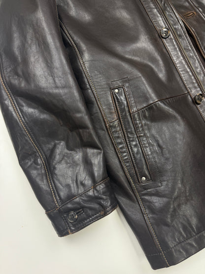 Vintage Danier Leather Insulated Long Full Zip Button Up Long Trench Leather Jacket Size XLT