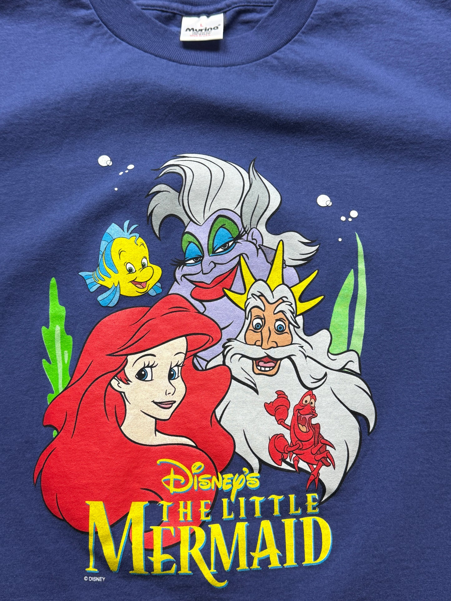 Vintage 90s Disney The Little Mermaid Ariel Ursula Sebastian Movie Promo T Shirt Size L