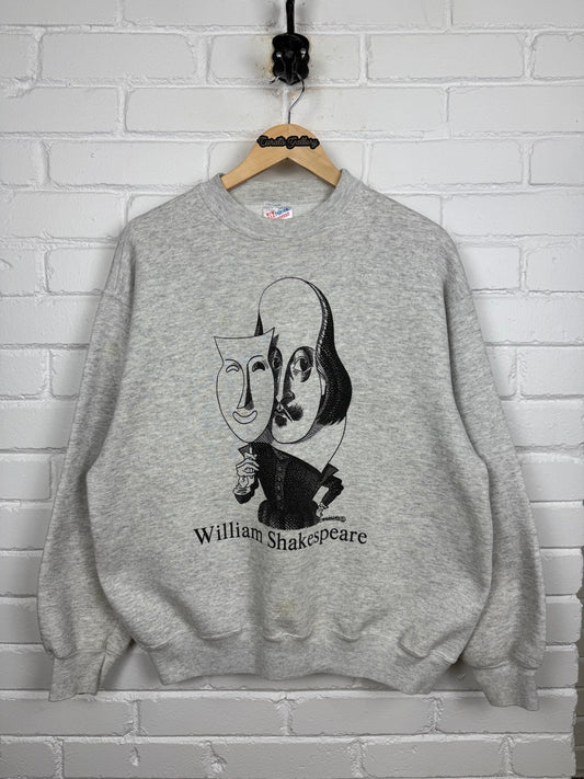 Vintage 1992 William Shakespeare Art Work Drawing Caricature Crewneck Sweatshirt Size XL 90s