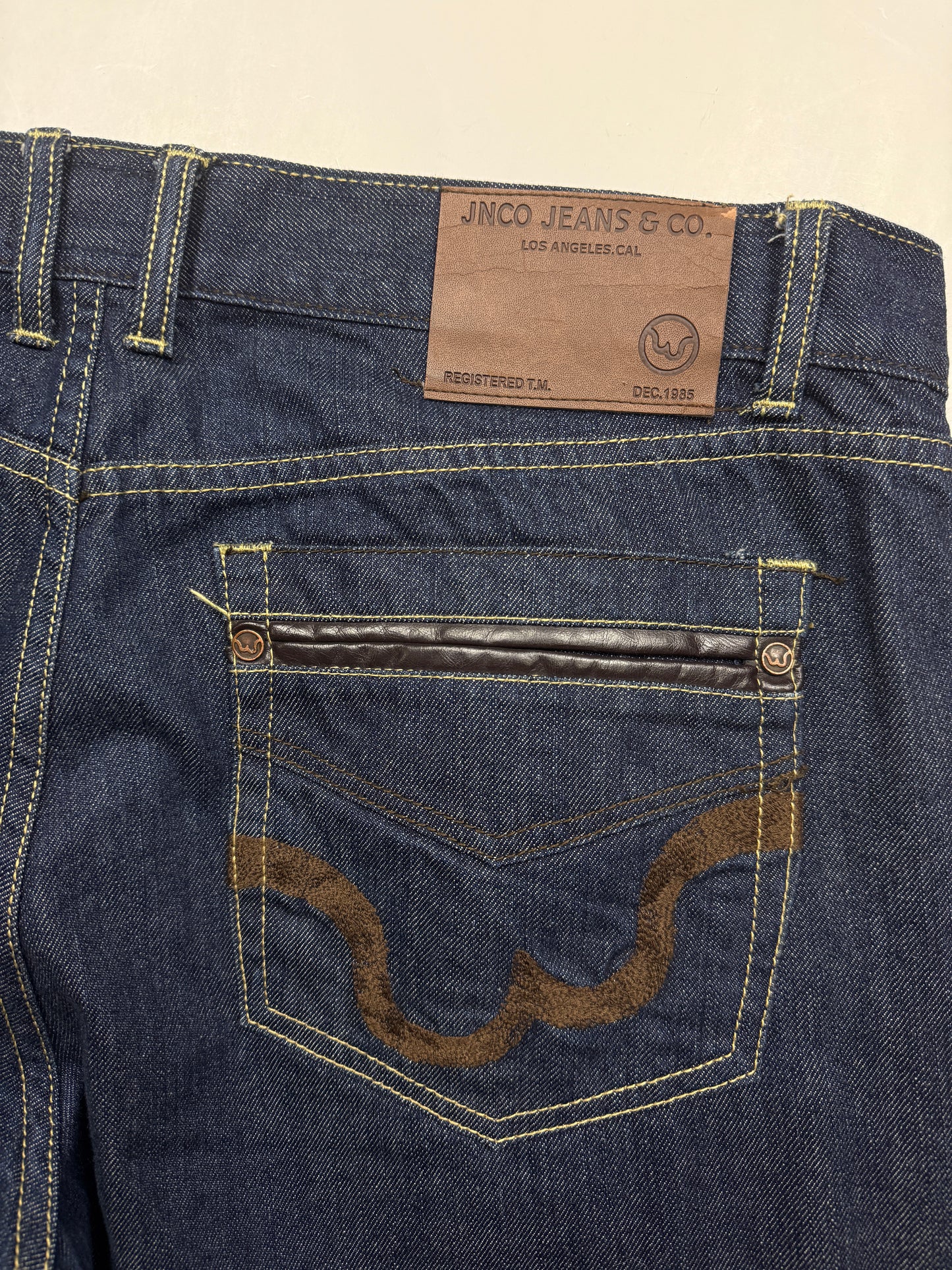Vintage Y2K JNCO Slim Straight 101 Dark Wash Embroidered Pockets Denim Jeans Size 42W