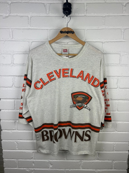 Vintage 90s Cleveland Browns Long Gone Series NFL Football 3/4 Sleeve T Shirt Size L