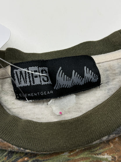 Vintage 90s WFS Element Gear Ridge Ghost Camo Cropped Boxy T Shirt Size L Camoflauge