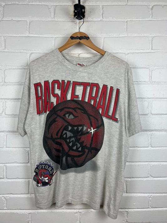 Vintage 90s Toronto Raptors NBA Basketball Big Graphic T Shirt Size L