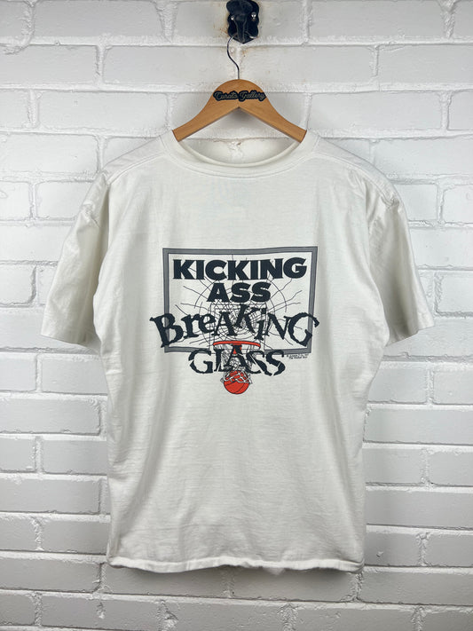 Vintage 90s Butt Wear Kicking Ass Breaking Glass Basketball Sports T Shirt Size L