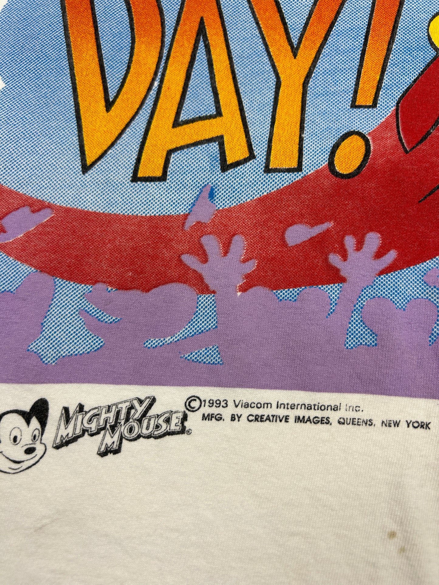 Vintage 1993 Mighty Mouse Here I Come To Save The Day Cartoon TV Show T Shirt Size XL