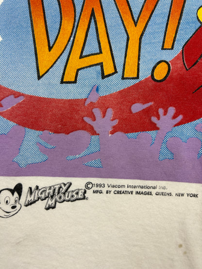 Vintage 1993 Mighty Mouse Here I Come To Save The Day Cartoon TV Show T Shirt Size XL