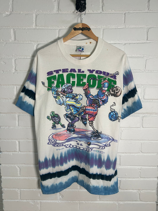 Vintage 1994 Grateful Dead Steal Your Face Off Liquid Blue Hockey Tie-Dye T-Shirt Size L 90s